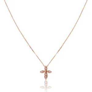 14K Rose gold cross diamond necklace