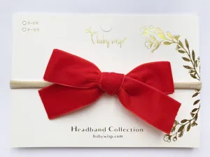 Baby Wisp Velvet Bow Headband / Red