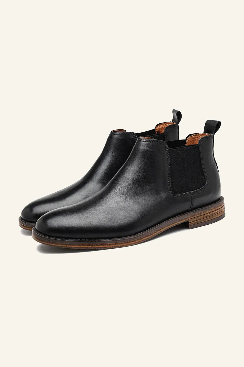 Black Round Toe Slip-On Chelsea Boots Men's Shoes