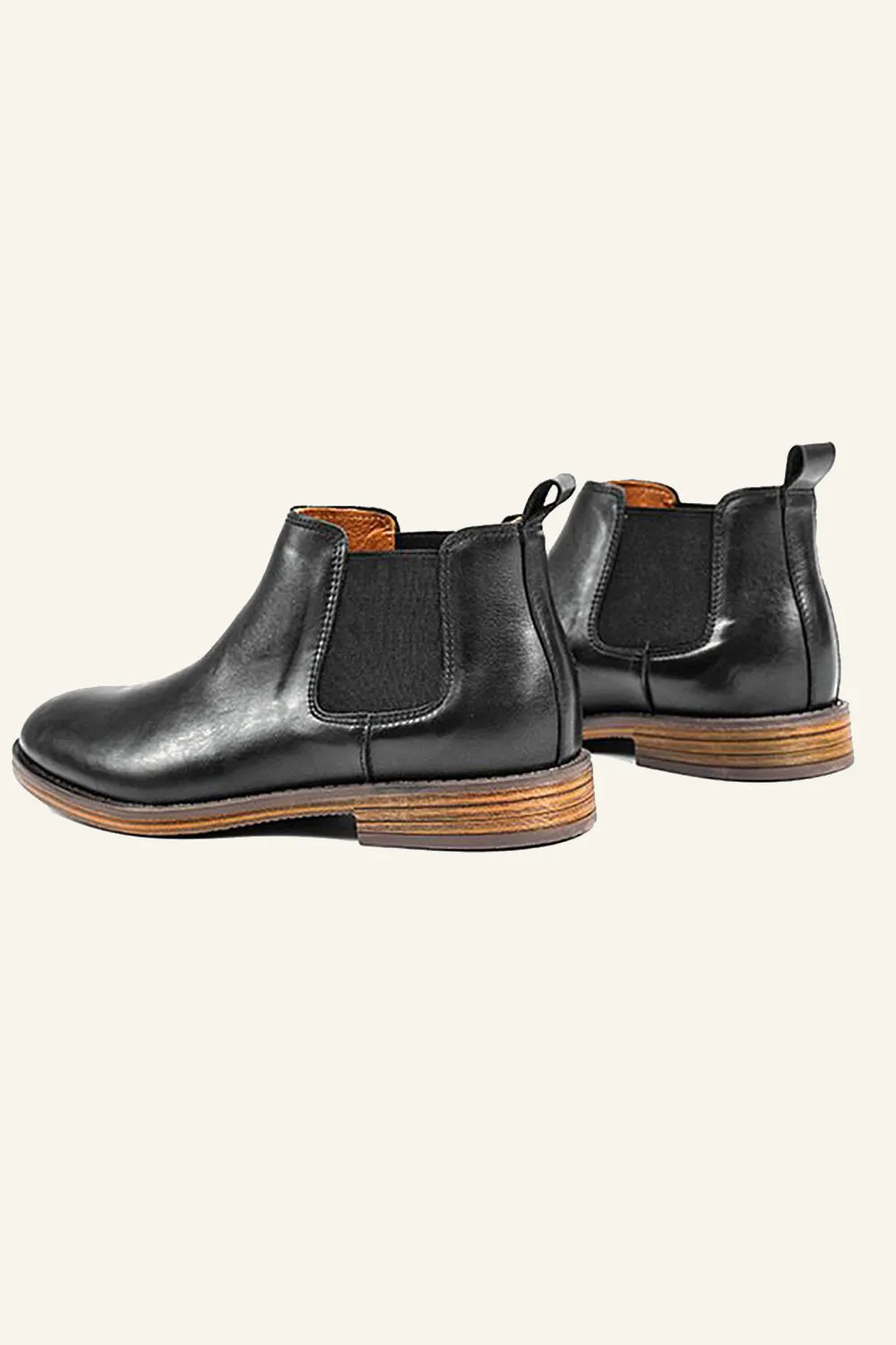 Black Round Toe Slip-On Chelsea Boots Men's Shoes