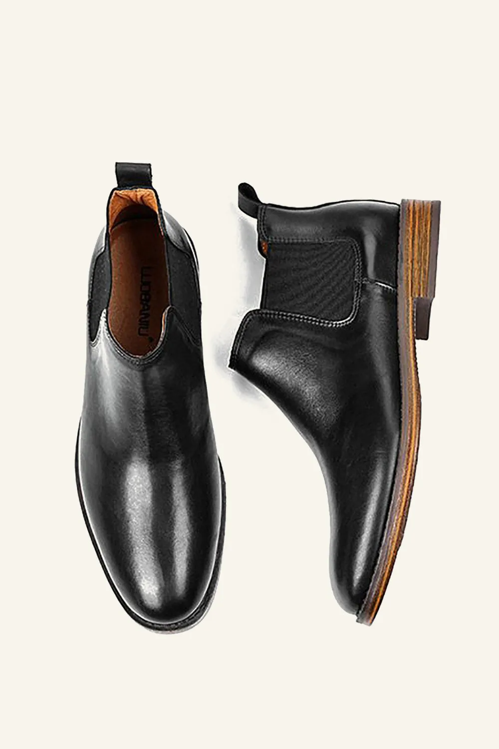 Black Round Toe Slip-On Chelsea Boots Men's Shoes