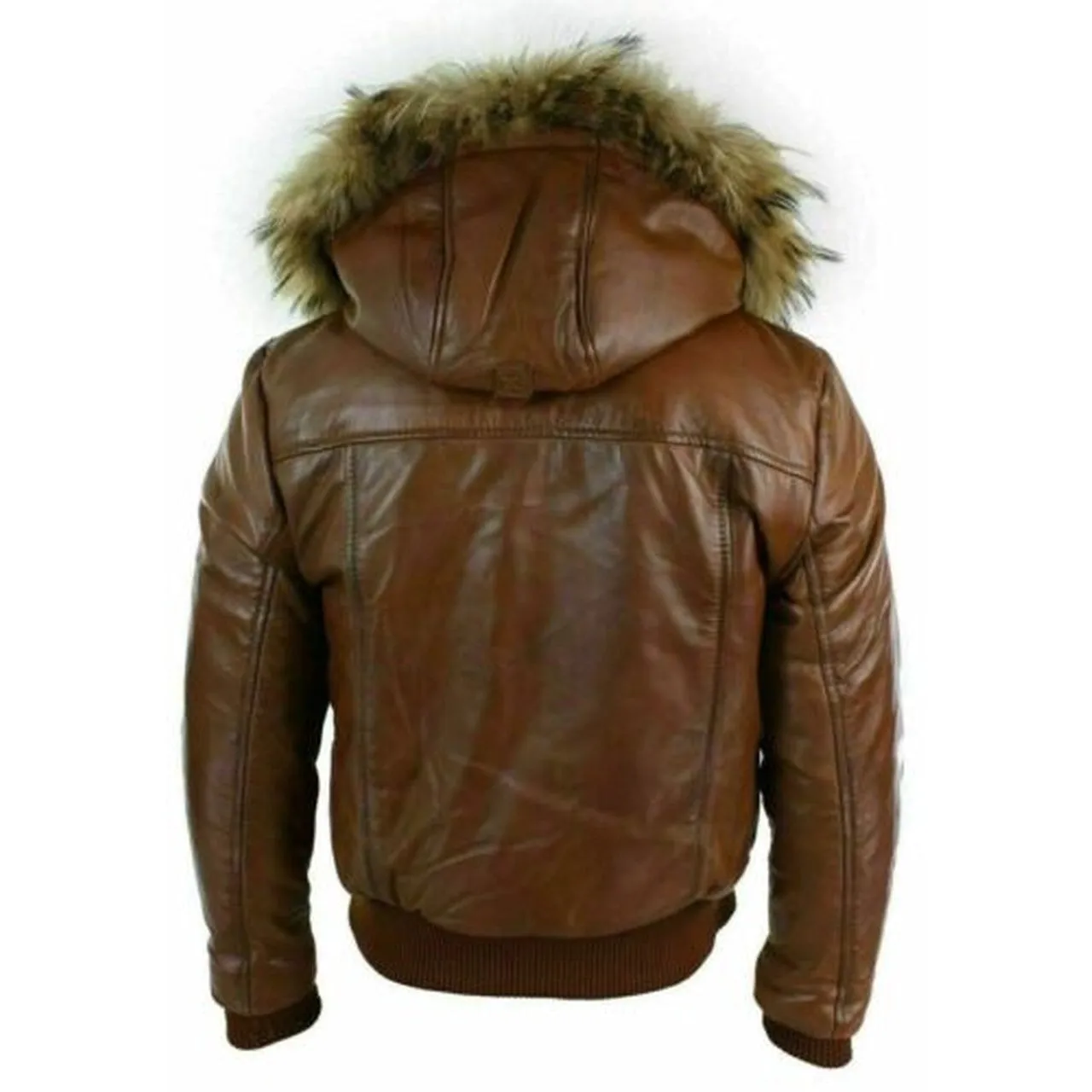 Brown Puffer Hooded Leather Jacket