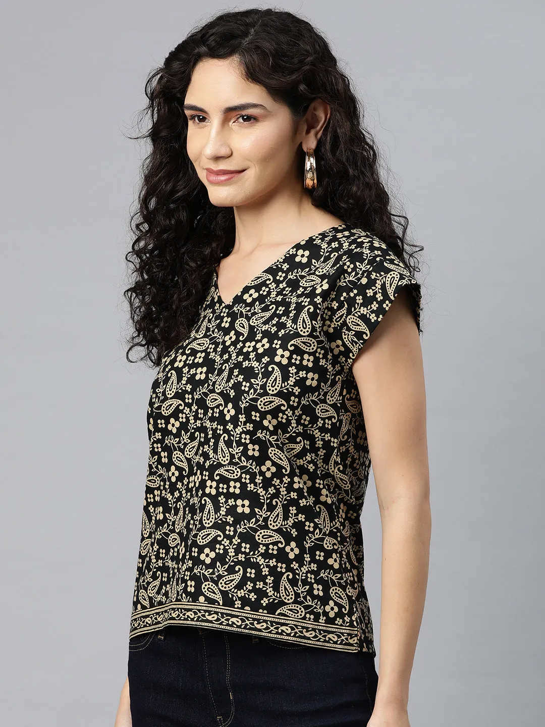 Cottinfab Women Paisley Printed Ethnic Cotton Top