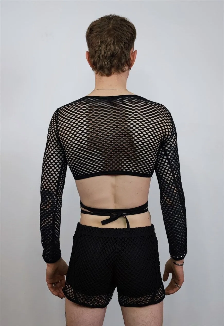 Cropped mesh top transparent short tshirt see-through jumper