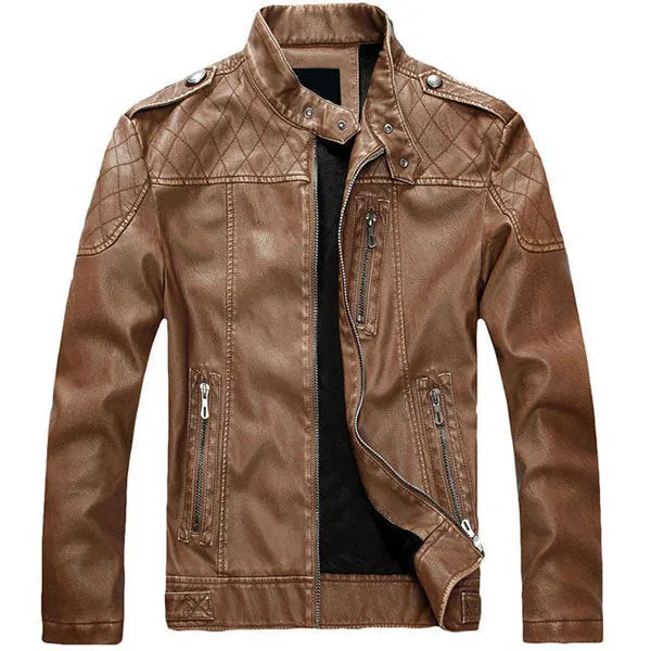 European American Style Thicken Warm PU Leather Jacket Motorcycle Coat For Men