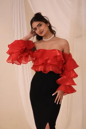 Flamenco Flair Organza Ruffled Off-Shoulder Top