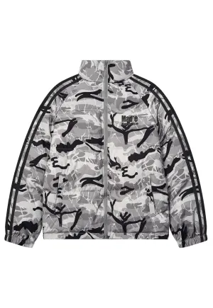 Grey camo print puffer jacket military bomber army coat