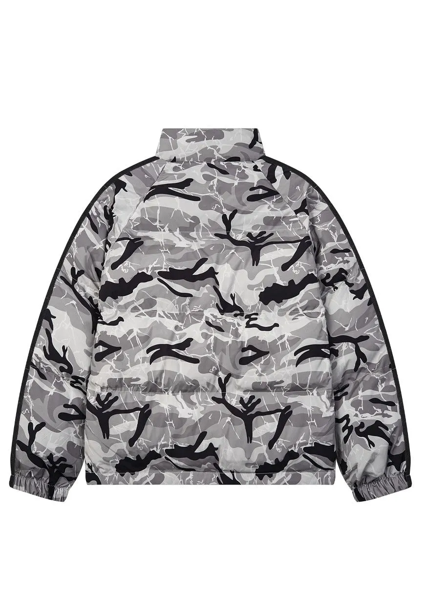 Grey camo print puffer jacket military bomber army coat