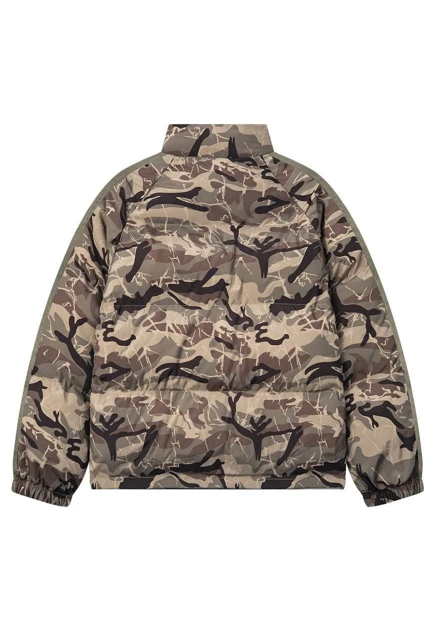 Grey camo print puffer jacket military bomber army coat