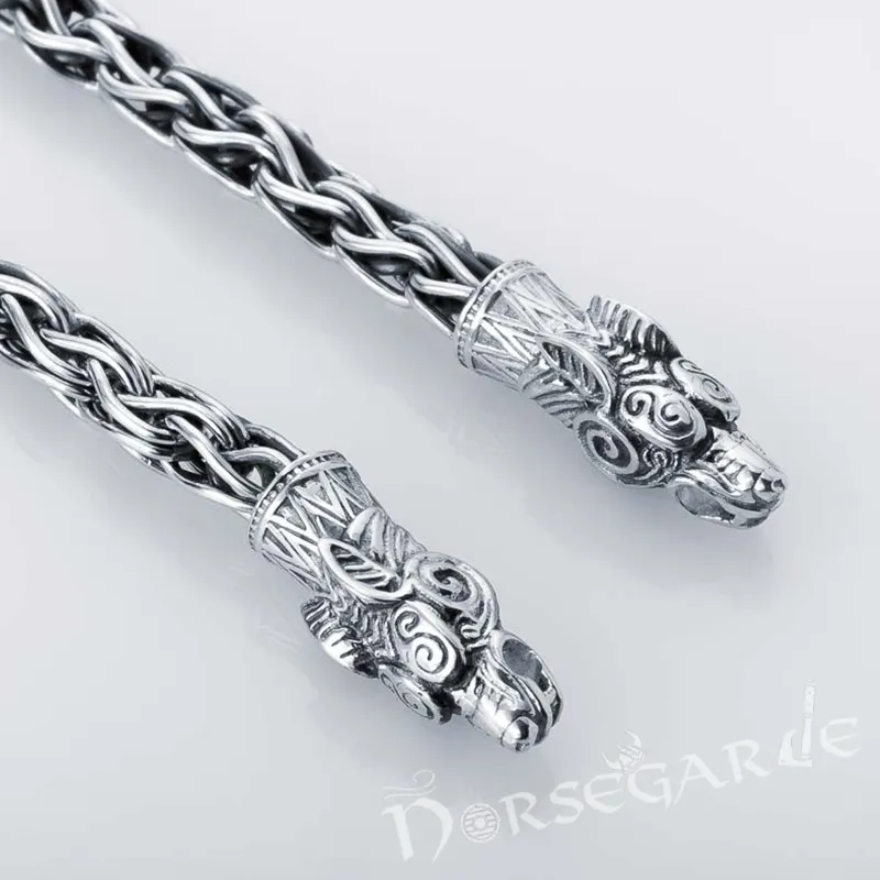 Handcrafted Viking Weave Chain with Wolves - Sterling Silver