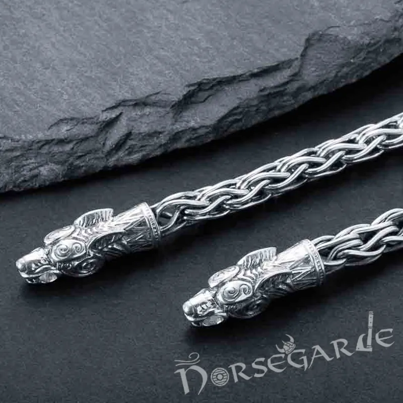 Handcrafted Viking Weave Chain with Wolves - Sterling Silver