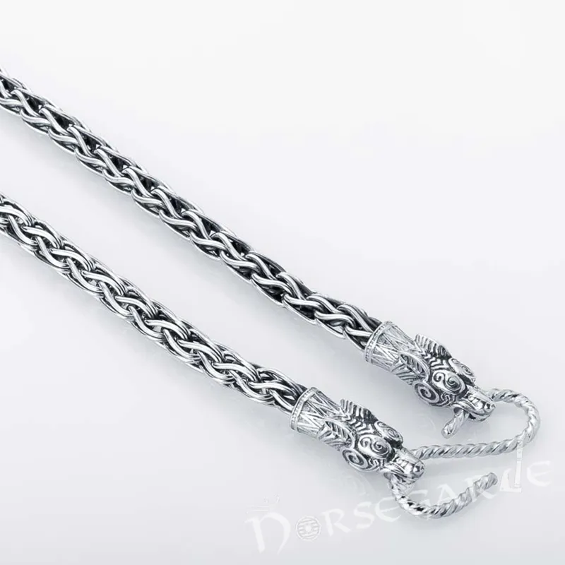 Handcrafted Viking Weave Chain with Wolves - Sterling Silver