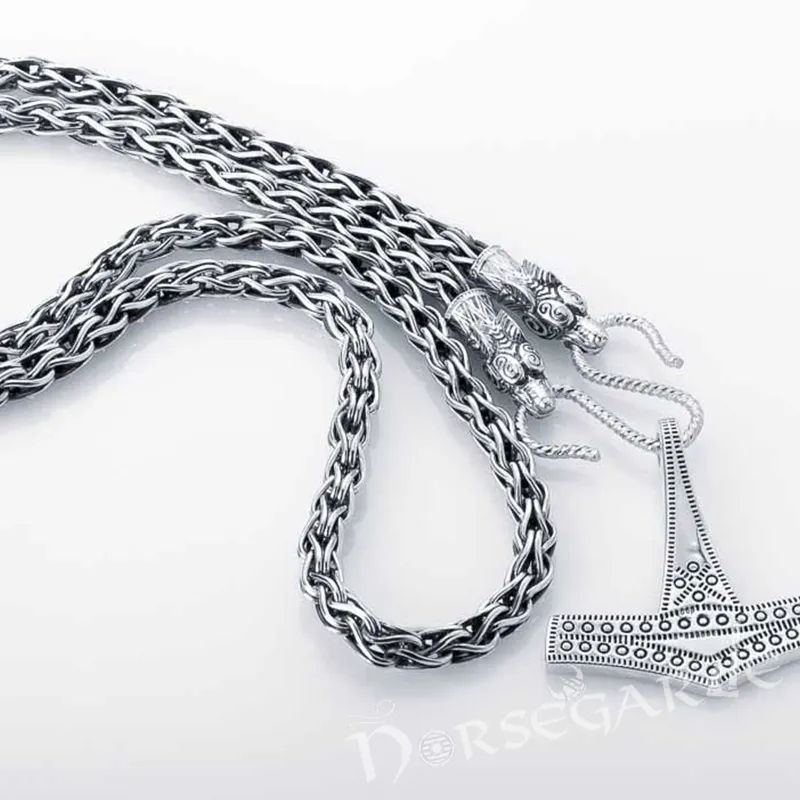 Handcrafted Viking Weave Chain with Wolves - Sterling Silver