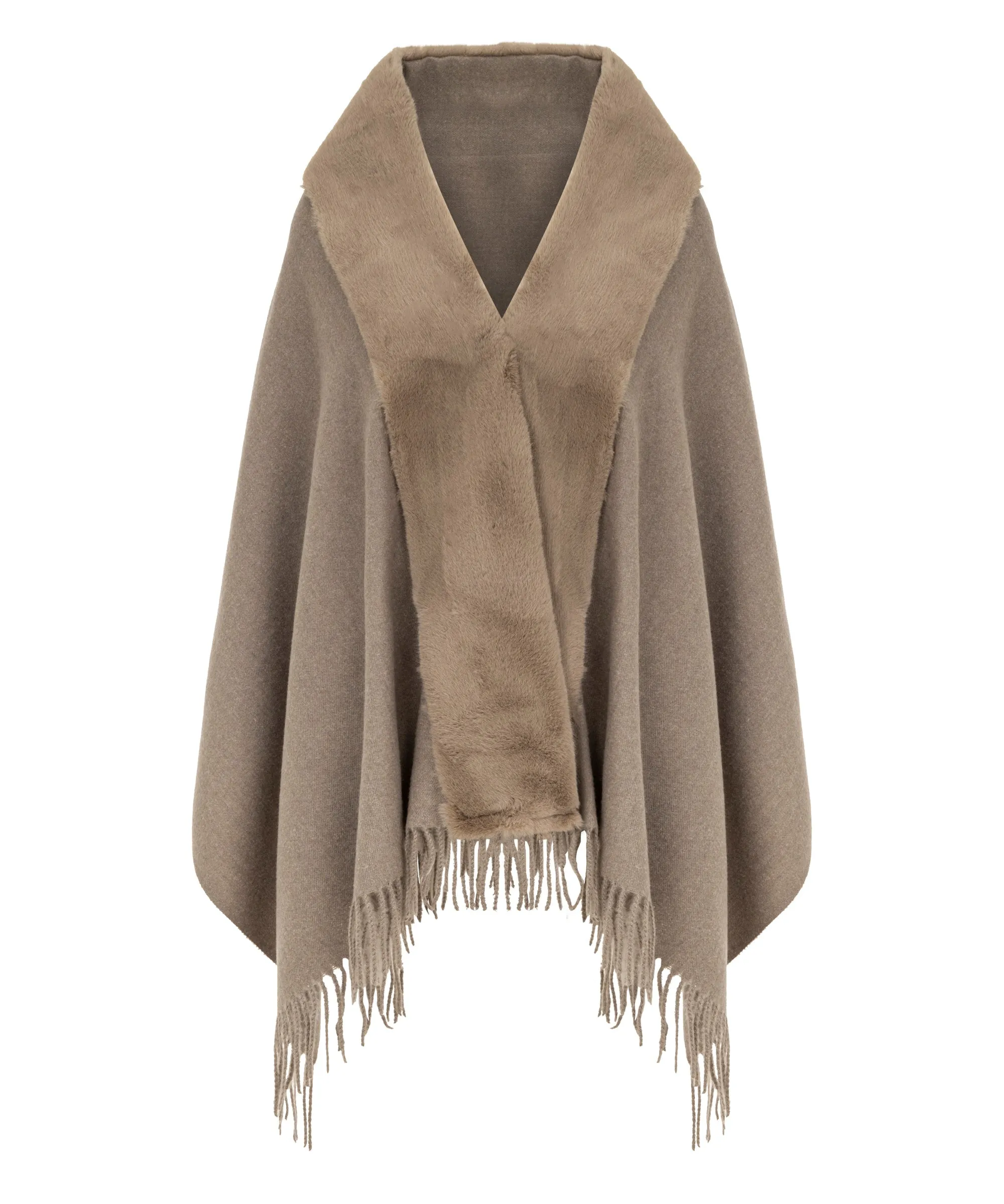 Ipekyol Faux Fur Poncho With Fringe Beige