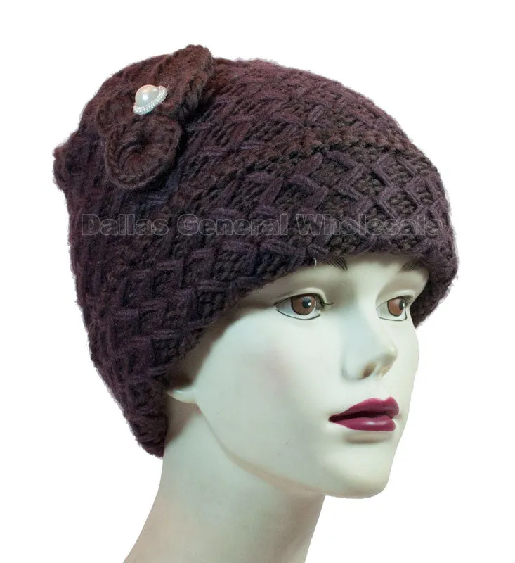 Ladies Flower Knitted Beanies Hats Wholesale