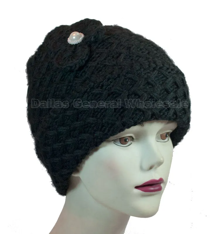 Ladies Flower Knitted Beanies Hats Wholesale