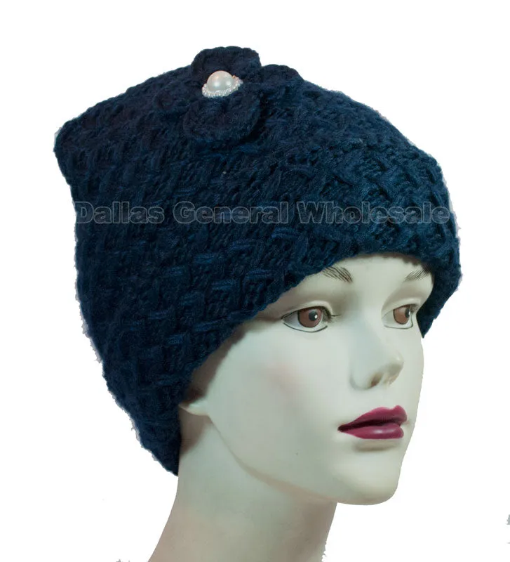 Ladies Flower Knitted Beanies Hats Wholesale