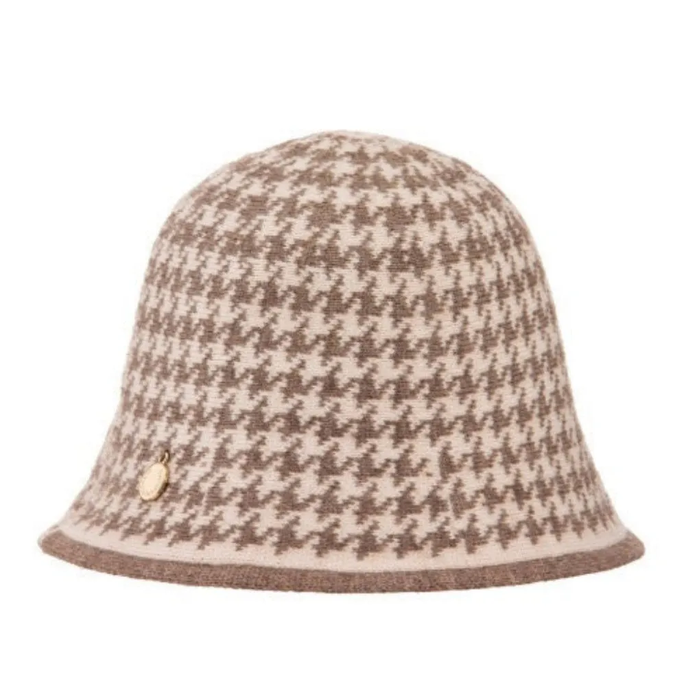 Ladies Houndstooth Pattern Cloche Hat by Alex Max