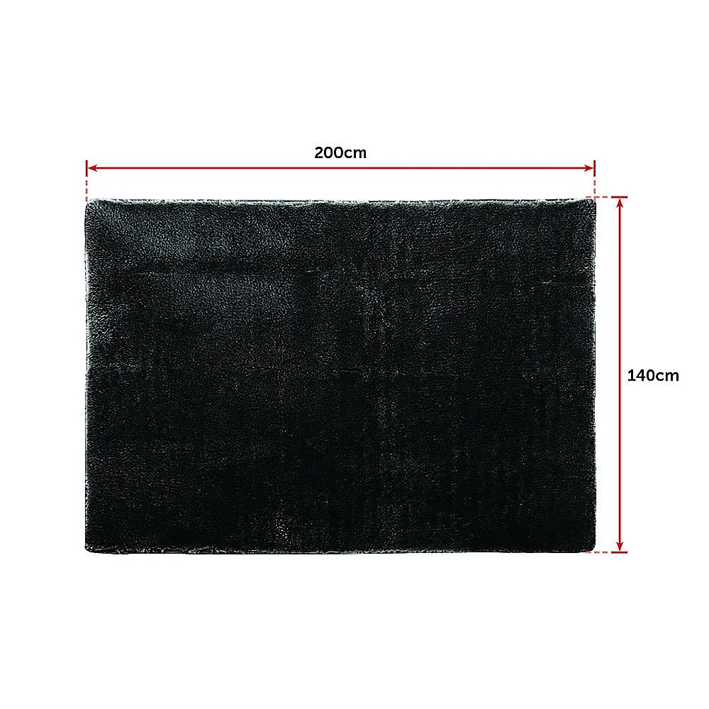 Large Black Shaggy Floor Rug, 200x140cm, Stain-Resistant