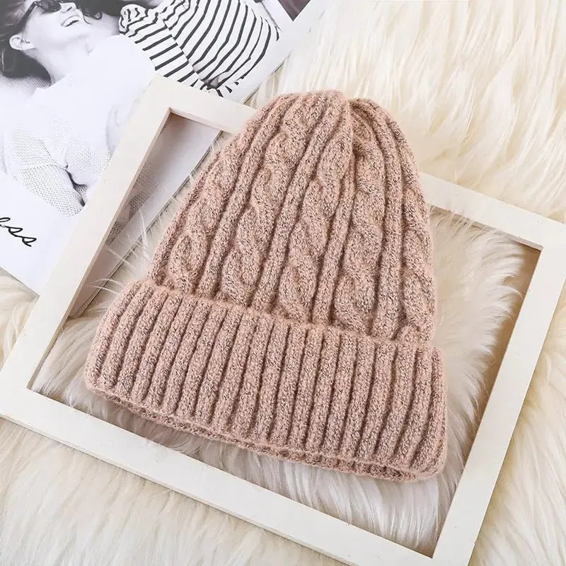 Luxury Velvet Fleece Knitted Beanie - Korean Bell Style - One Size Fits All