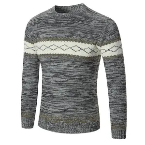 Mens Fall Winter Fashion Printed Knitted Round Neck Long Sleeve Casual Sweater