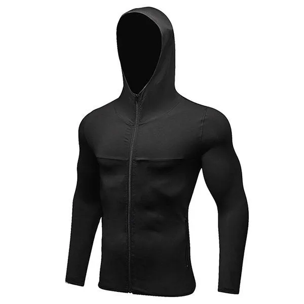 Mens Fitness Slim Fit Zip Up Hoodie Quick-Drying Coat