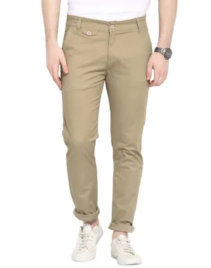 Men's Khaki Cotton Solid Mid-Rise Casual Regular Fit Chinos