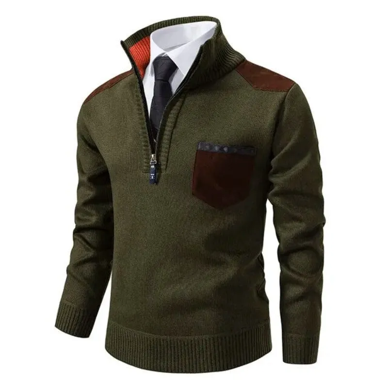 Men's Practical Knitted Jumper with Chest Pocket and Zip Detail | Ideal for Autumn/Winter