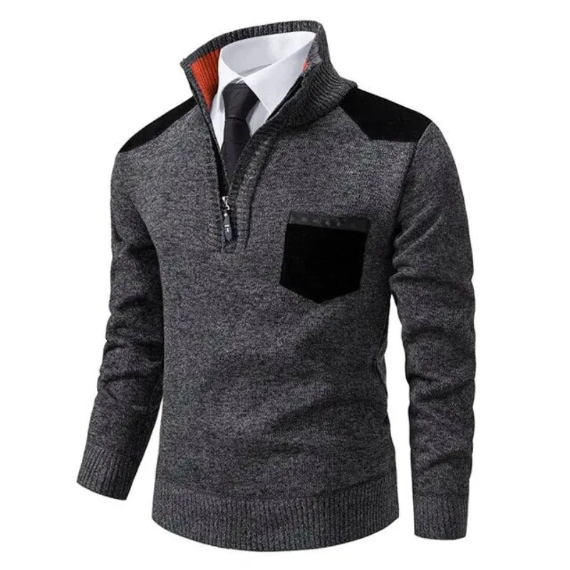 Men's Practical Knitted Jumper with Chest Pocket and Zip Detail | Ideal for Autumn/Winter