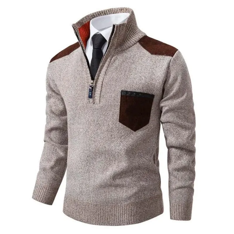 Men's Practical Knitted Jumper with Chest Pocket and Zip Detail | Ideal for Autumn/Winter