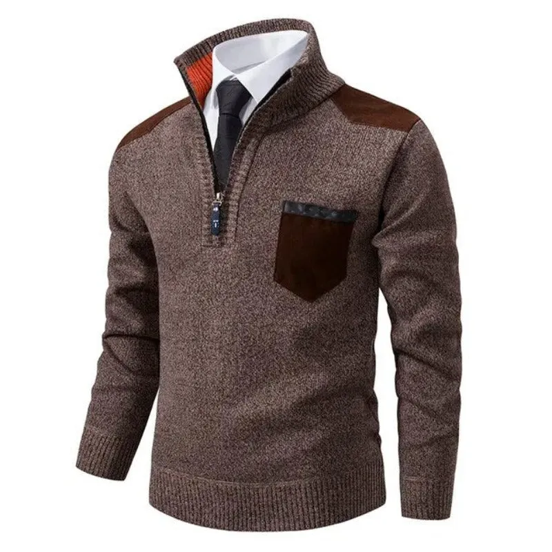 Men's Practical Knitted Jumper with Chest Pocket and Zip Detail | Ideal for Autumn/Winter