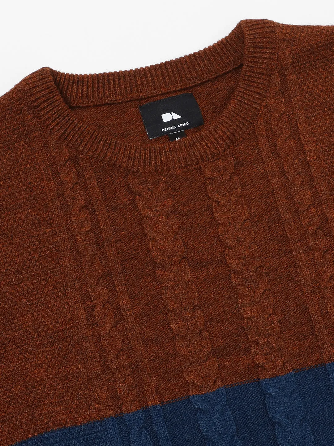 Men's Rust ColorBlock Round Neck Pullover Sweater