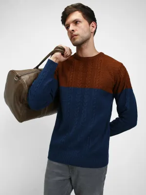 Men's Rust ColorBlock Round Neck Pullover Sweater