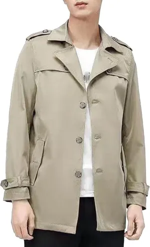 Men's Slim Fit Trench Coat Single Breasted Jacket Lightweight C345786