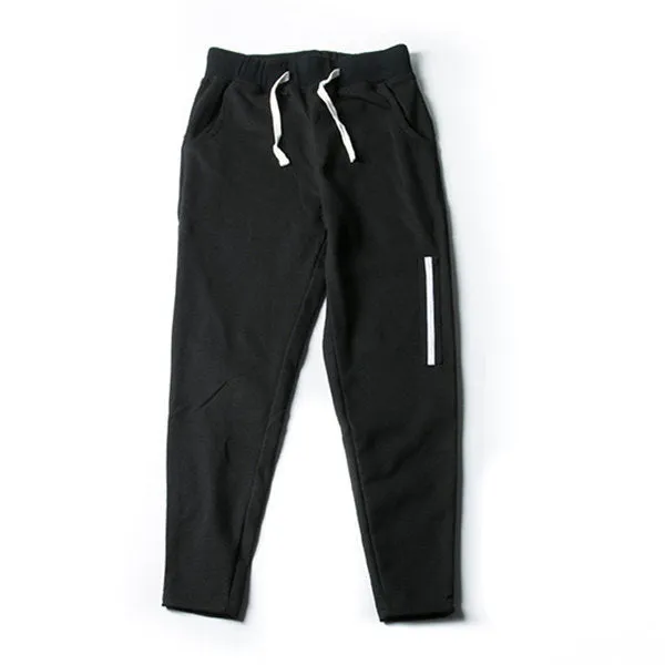 Mens Sport Pants Elastic Waist Drawstring Black Solid Color Casual Sportwear