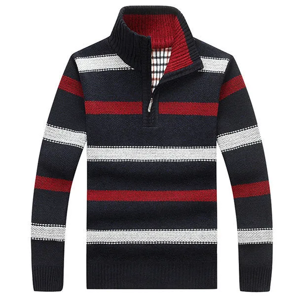 Mens Striped Knitted Thick Casual Sweater