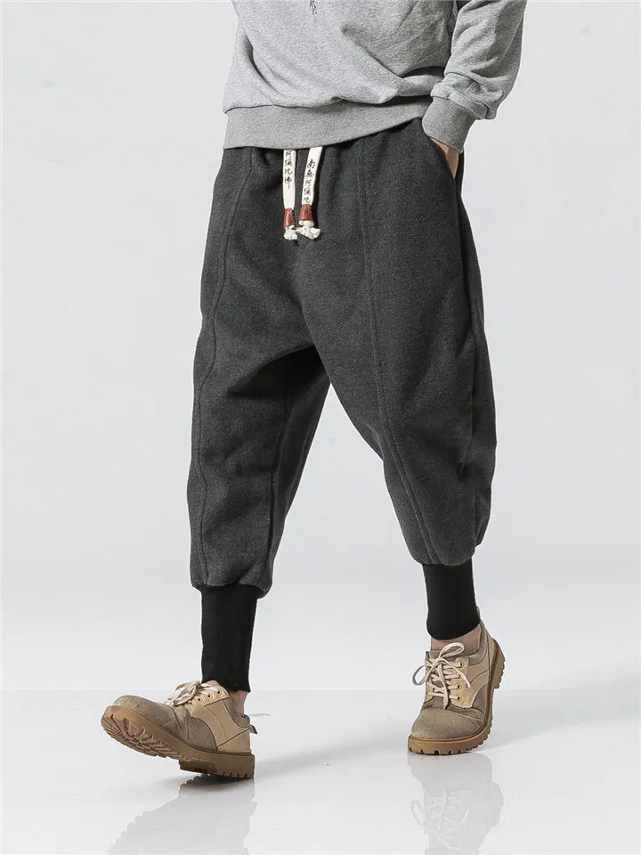 Men's Winter Fashion Drawstring Thick Ankle Banded Pants