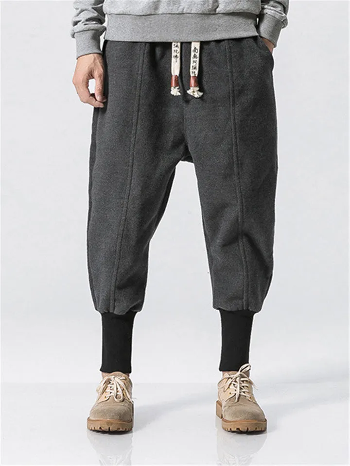 Men's Winter Fashion Drawstring Thick Ankle Banded Pants