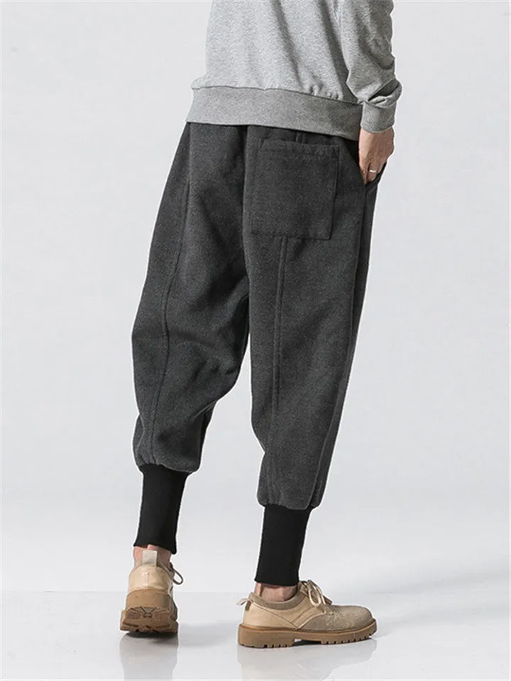 Men's Winter Fashion Drawstring Thick Ankle Banded Pants