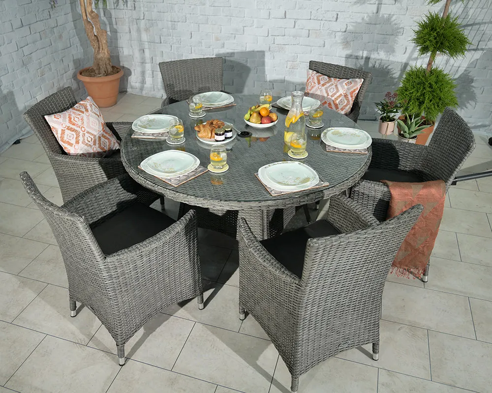 Mirage Rattan- 4 or 6 Seater Round Dining Set- Grey Or Cream