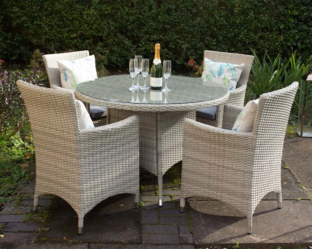 Mirage Rattan- 4 or 6 Seater Round Dining Set- Grey Or Cream