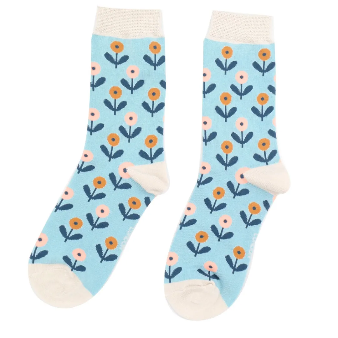 Miss Sparrow Fun Floral Socks Duck Egg