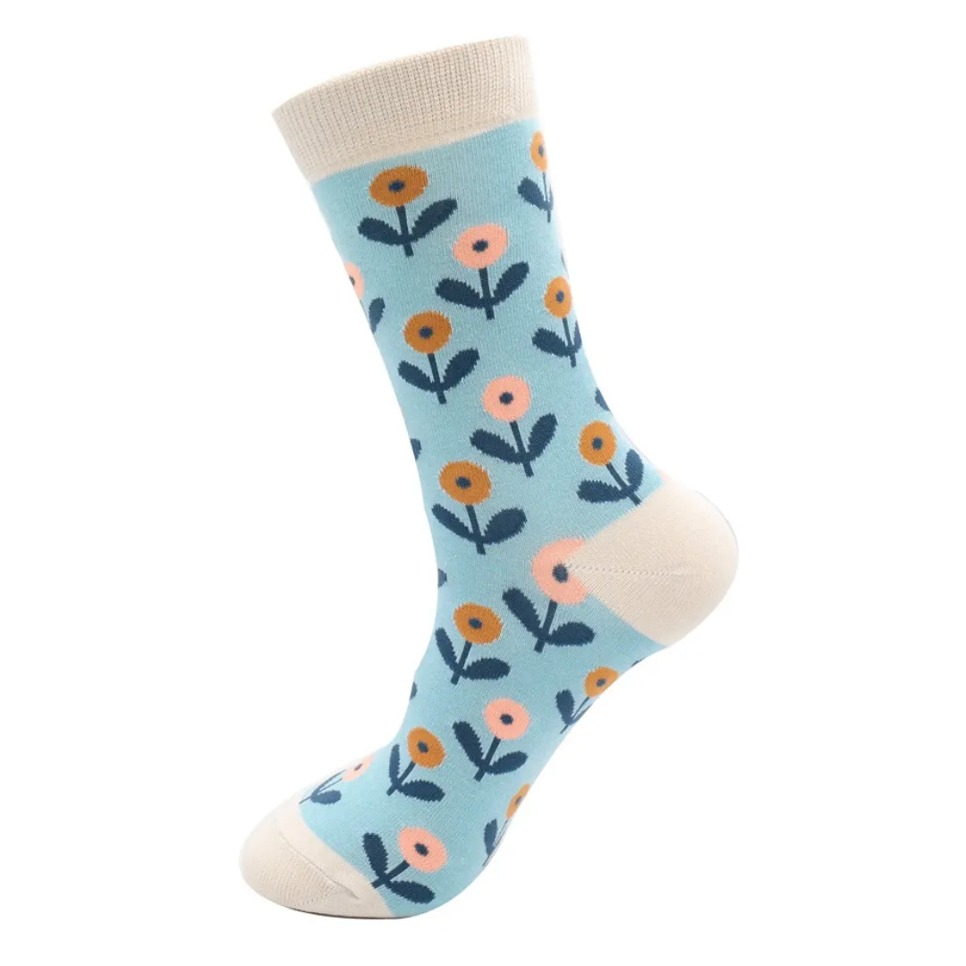 Miss Sparrow Fun Floral Socks Duck Egg