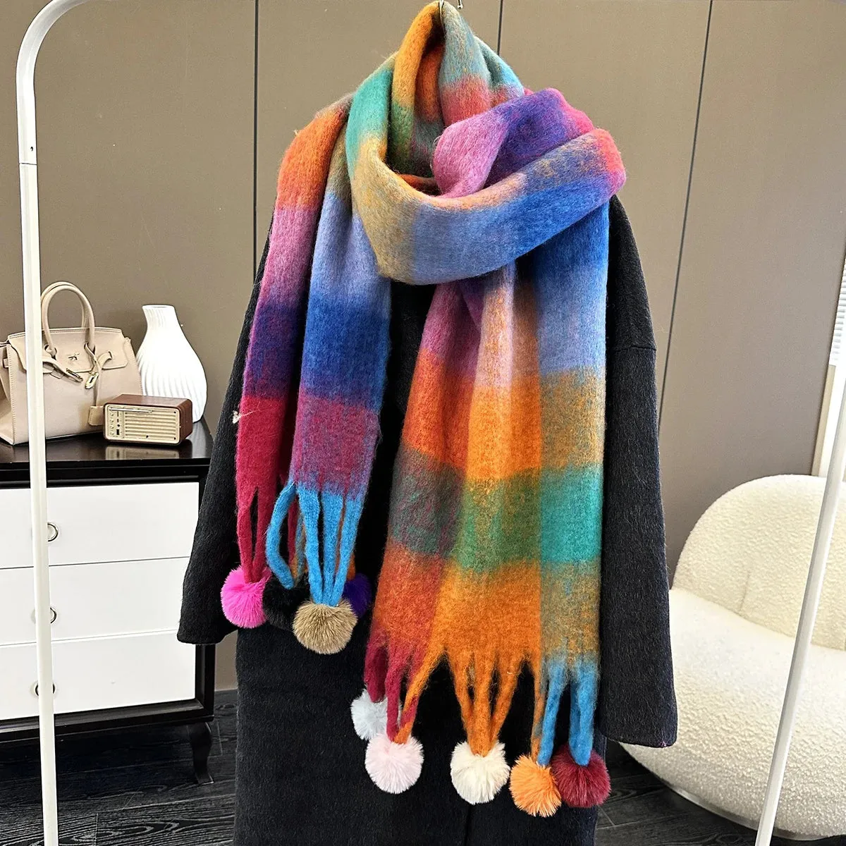 New Cashmere Thicked Warm Blanket Colorful Plaid Long Tassels Soft Wrap Scarf