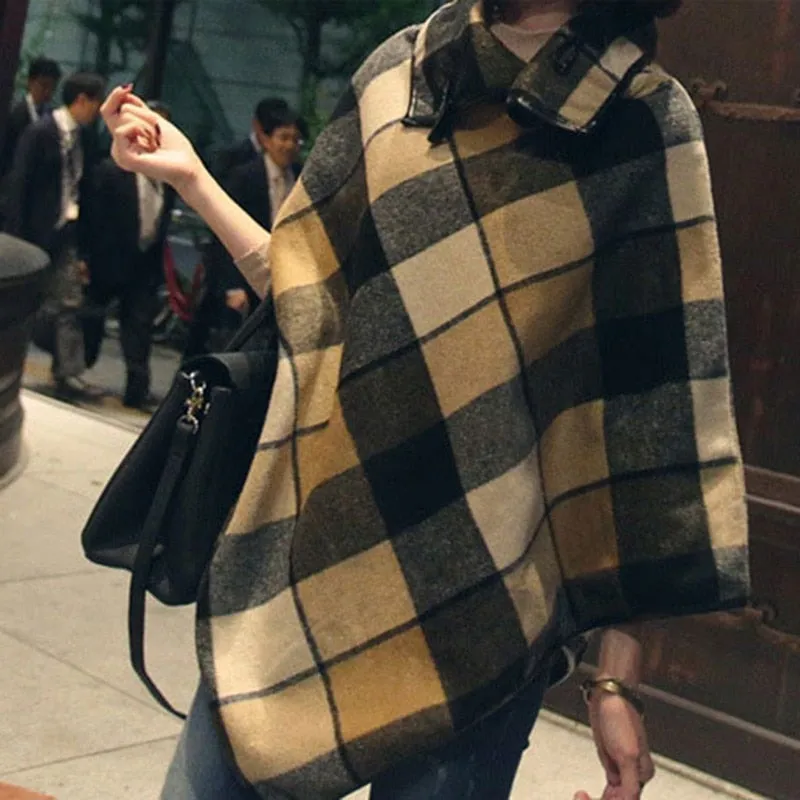 New Fashion Winter Warm Plaid Ponchos And Capes For Women Oversized Shawls and Wraps Cashmere Pashmina F