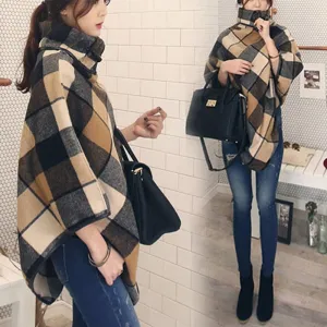 New Fashion Winter Warm Plaid Ponchos And Capes For Women Oversized Shawls and Wraps Cashmere Pashmina F