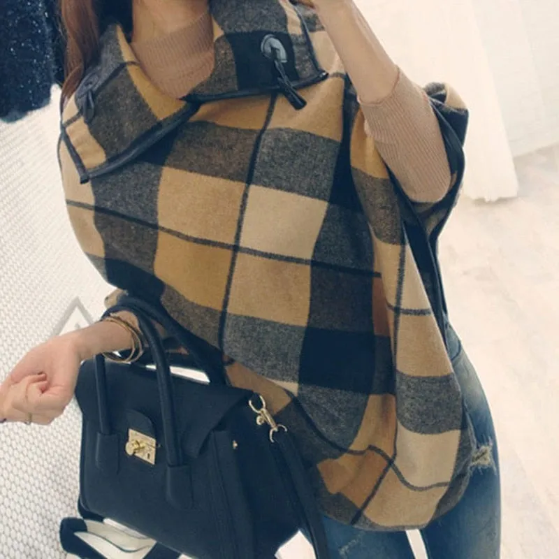 New Fashion Winter Warm Plaid Ponchos And Capes For Women Oversized Shawls and Wraps Cashmere Pashmina F