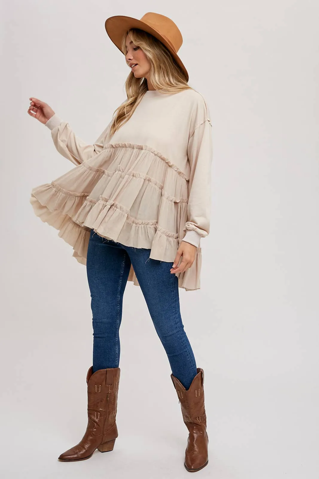 Tiered Sweatshirt in Oatmeal #859