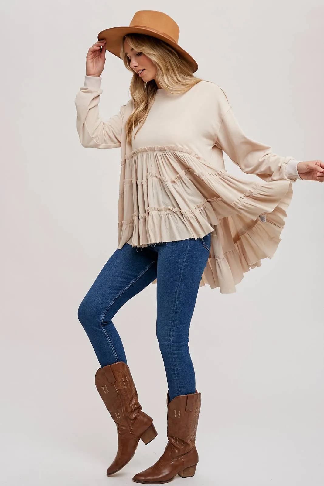 Tiered Sweatshirt in Oatmeal #859