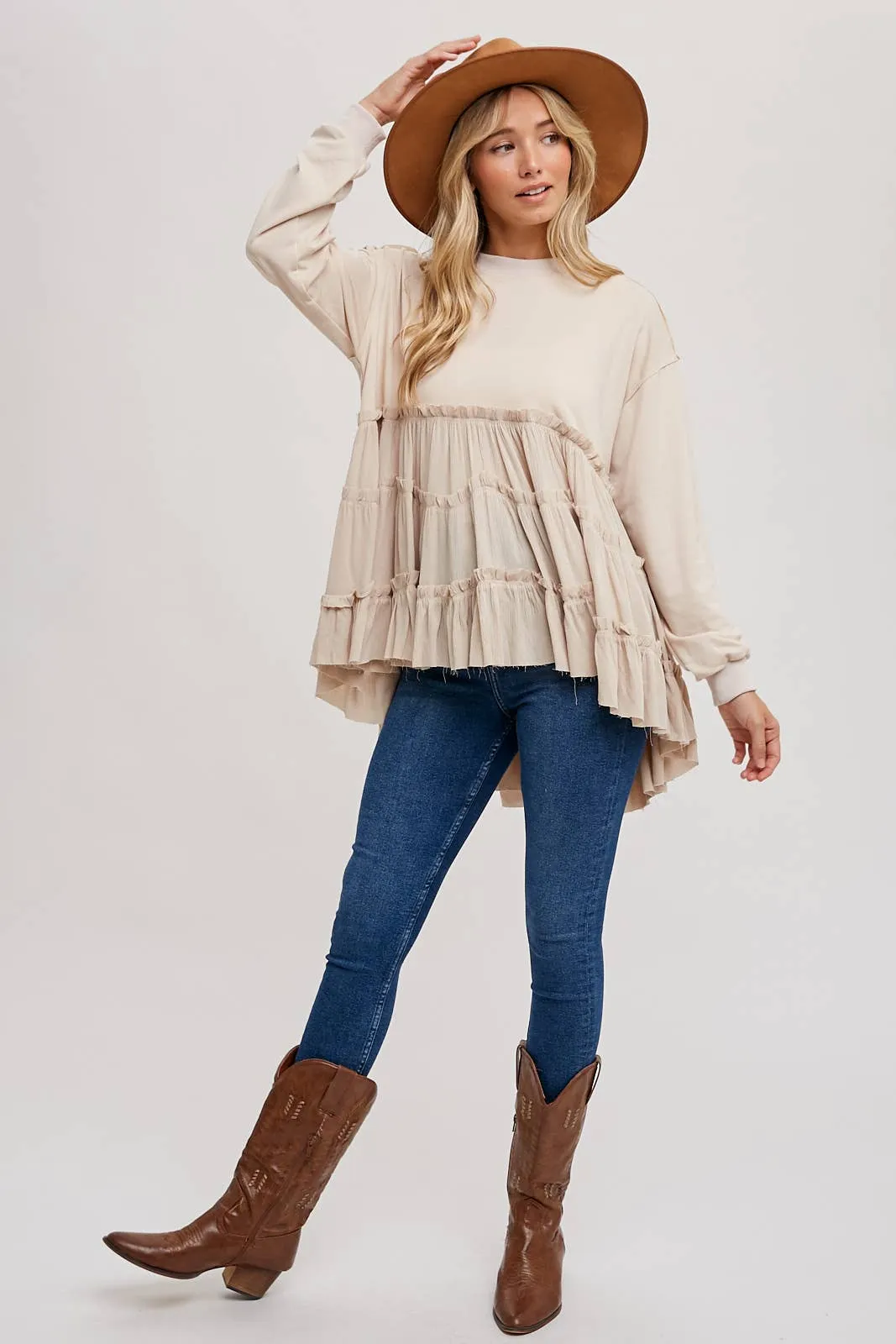 Tiered Sweatshirt in Oatmeal #859